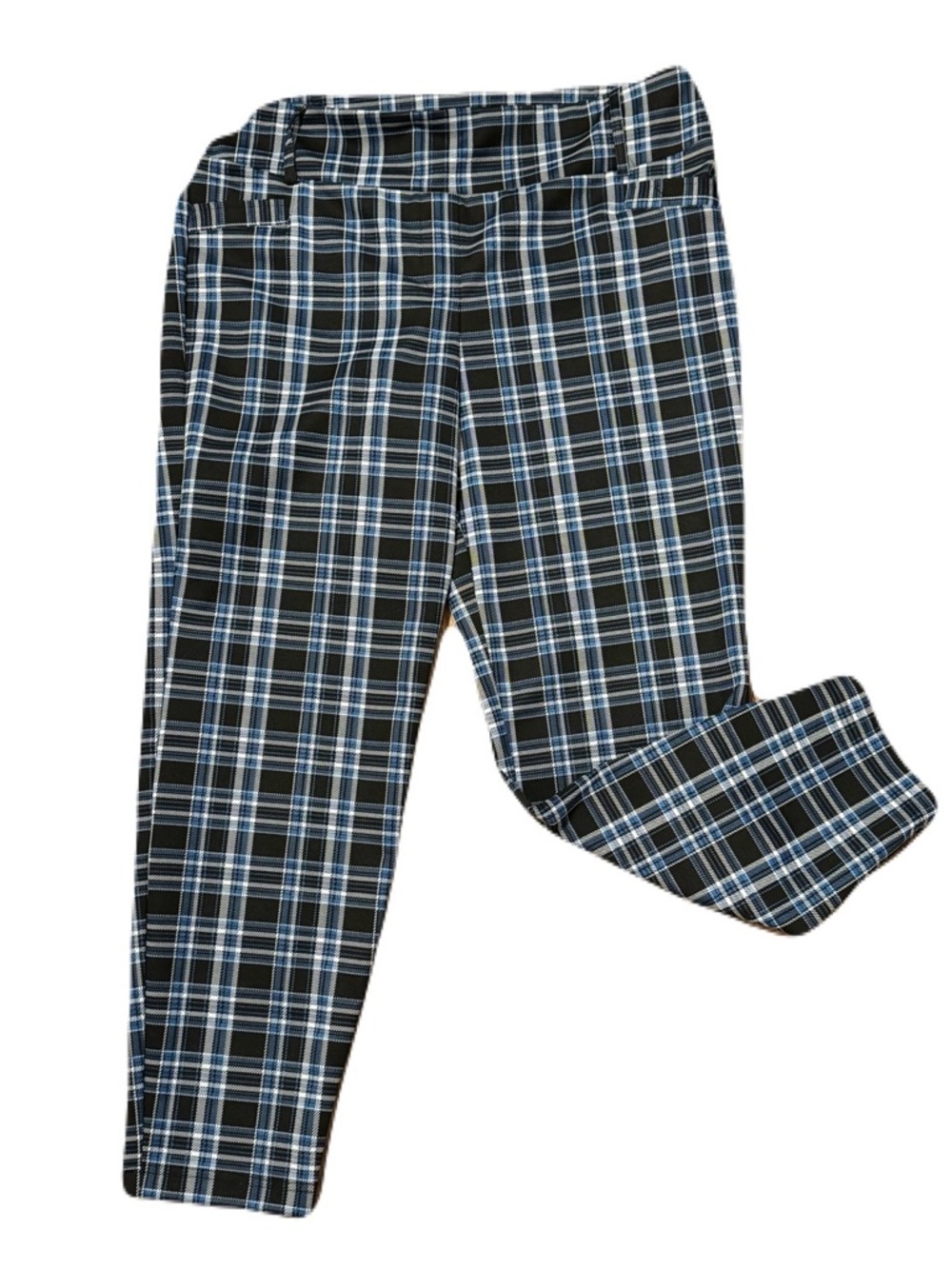 Soho Black Plaid Pants with Blue & White Check